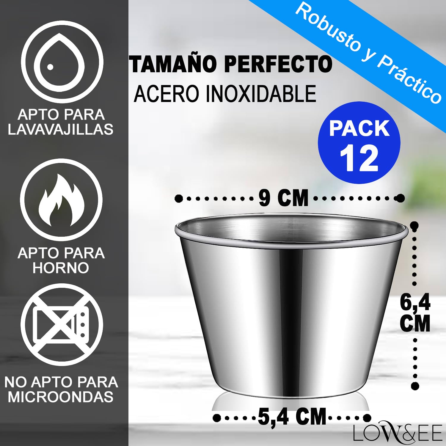 LOW&EE® Flaneras en Acero Inoxidable-Molde para flan- Flaneras individuales acero inoxidable-12pzs (9cm)