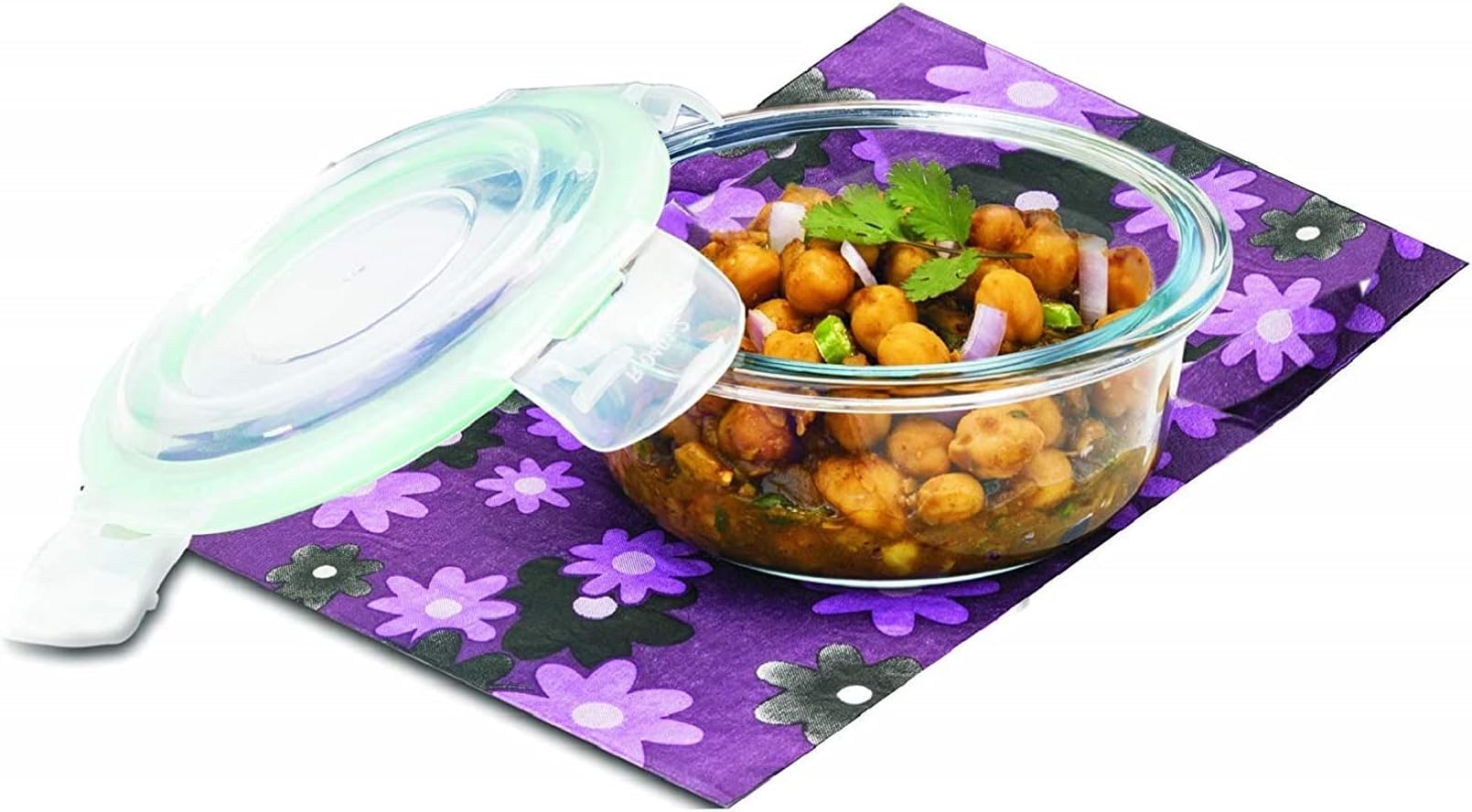 SignoraWare Lock N Store Borosilicate Glass Round Container | Microwave Safe | Convenient Storage | Air tight Lid | Useful for Storage Snacks & Treats | Best for office use (400ml | Clear)