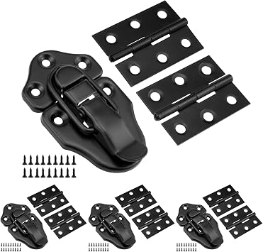 Retro Style Duckbilled Hasp Latch, Iron Box Toggle Hasp Lock with Folding Butt Hinges, Black