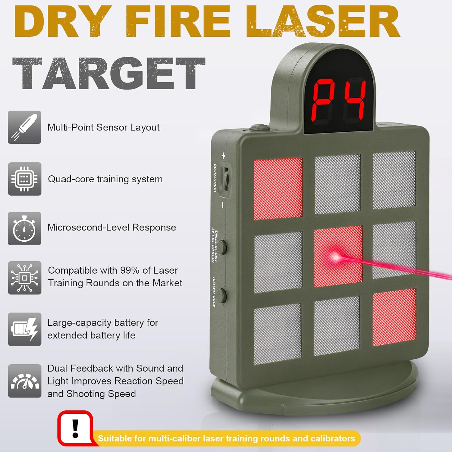 Laser Training Target, Nine-Grid Dry Fire Laser Training System, 9-Grid Target with 4 Training Modes, Type-C Rechargeable, Multiple Mounting Options, for Indoor Pistol & Rifle Dry Fire Practice
