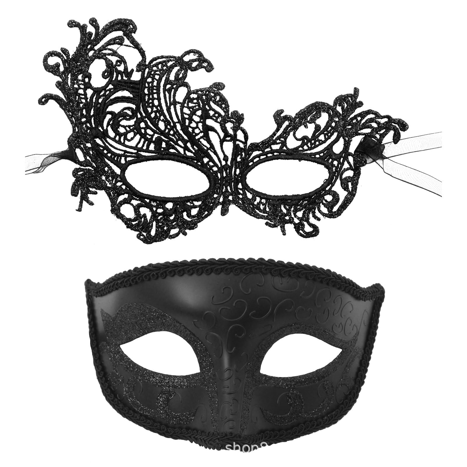 WFKKMEQ Couple Masquerade Masks Set, 2PCS Venetian Party Mask Halloween Costume Masks Carnival Masks Mardi Gras Halloween Costume Party Dress-Up Accessories for Women and Men(Black)