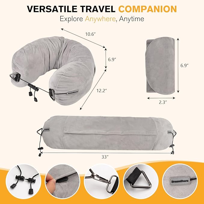 Almohada de Viaje Ajustable con Cremallera - Color Gris miniatura 2
