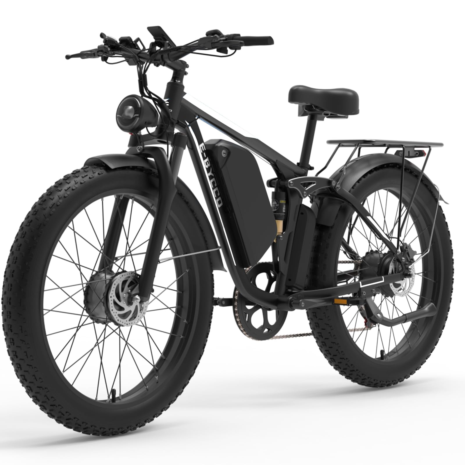 4000W Peak 5000W Dual Motor Electric Bike for Adults, 24/26 Inch, 52V 32AH, Up to 90Mile & 45MPH E-Bike Fat Tire Full Suspension Electric Bicycles Hydraulic Disc Brakes for Mountain Hunting Commuting