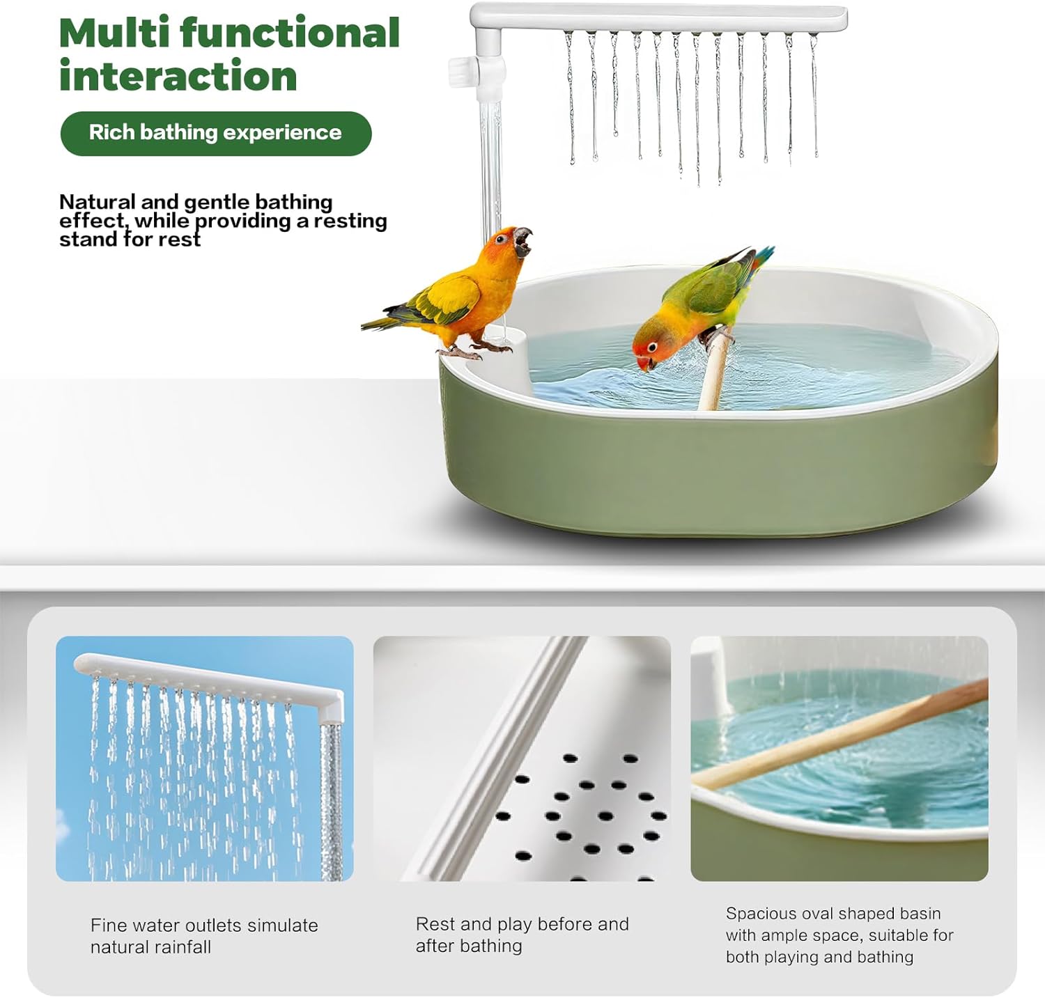Parrot Bathtub,Bird Shower Parakeet Bath for Cage with Adjustable Water Flow Control Valve, Contains USB and Pump,tarpaulin,for Pet Birds,Cockatiel,Budgie,Suitable for Many Kinds of Birds(Green)