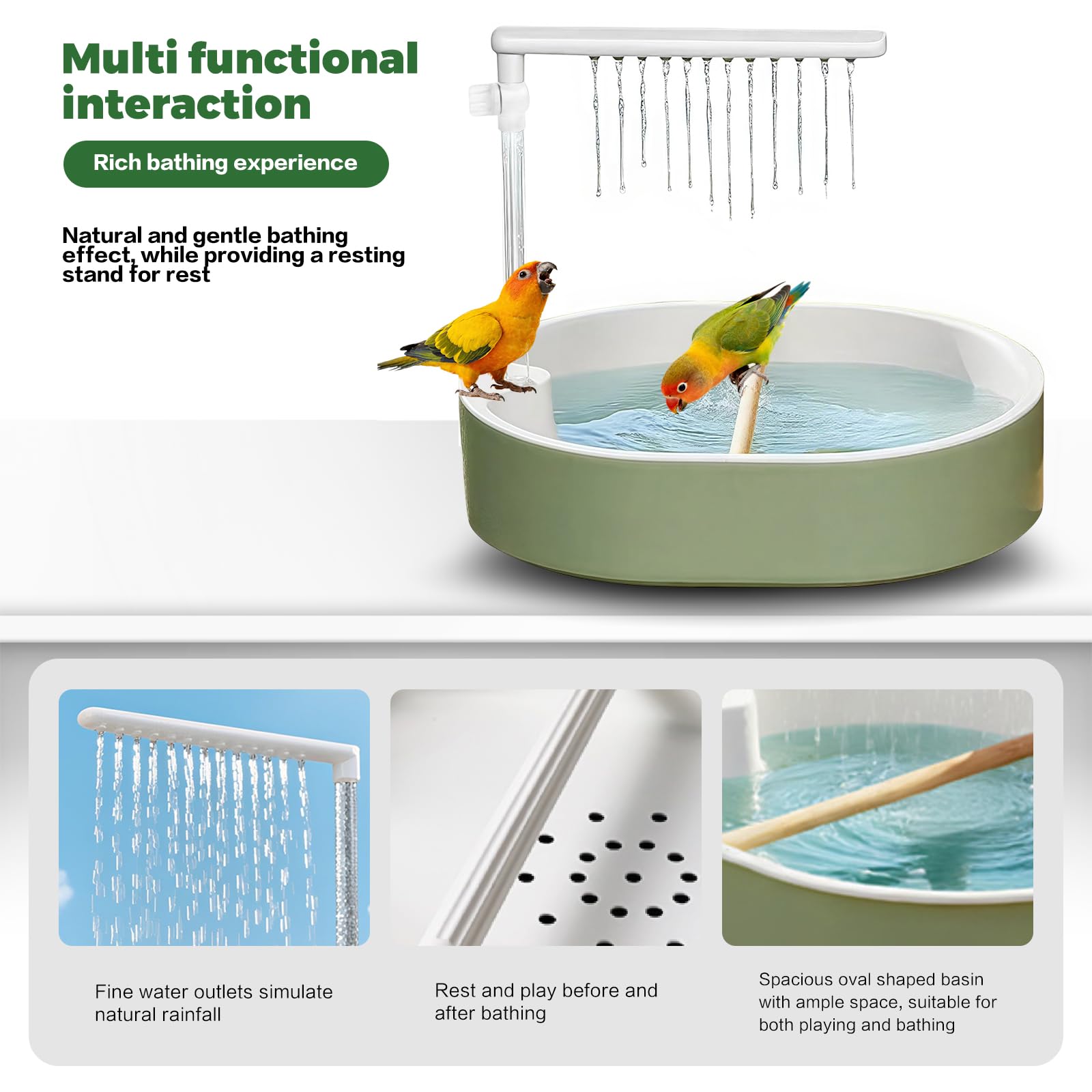 Baignoire automatique pour oiseaux pour cage - Avec pompe, filtre, douche d'intérieur avec eau courante - Pour oiseaux, conures, perruches, calopsittes et inséparables (vert)
