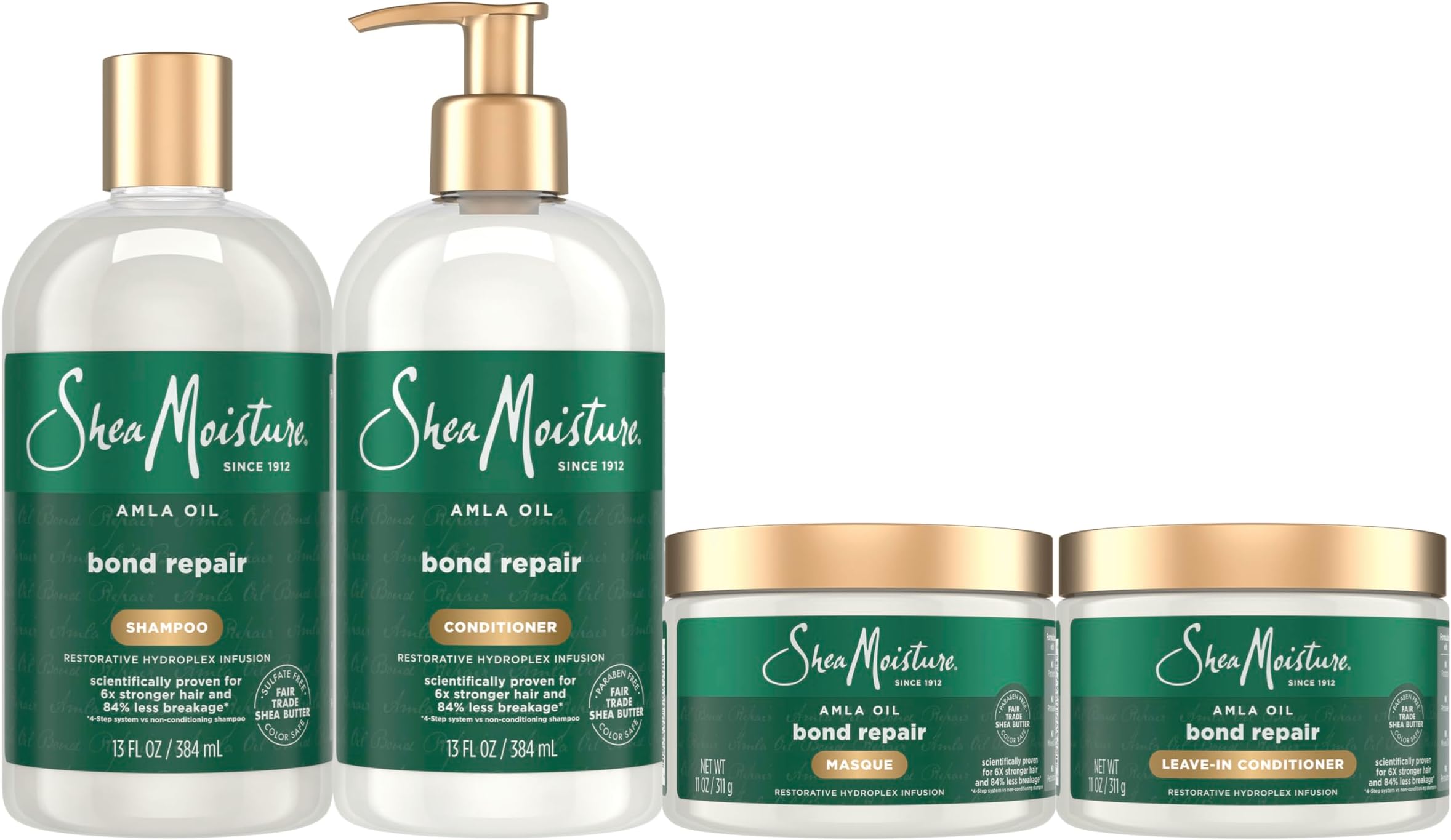 Shea Moisture Amla Oil Bond Repair Kit 4 Piece Kit for Damaged Hair with HydroPlex Technology for Strengthening & Less Breakage