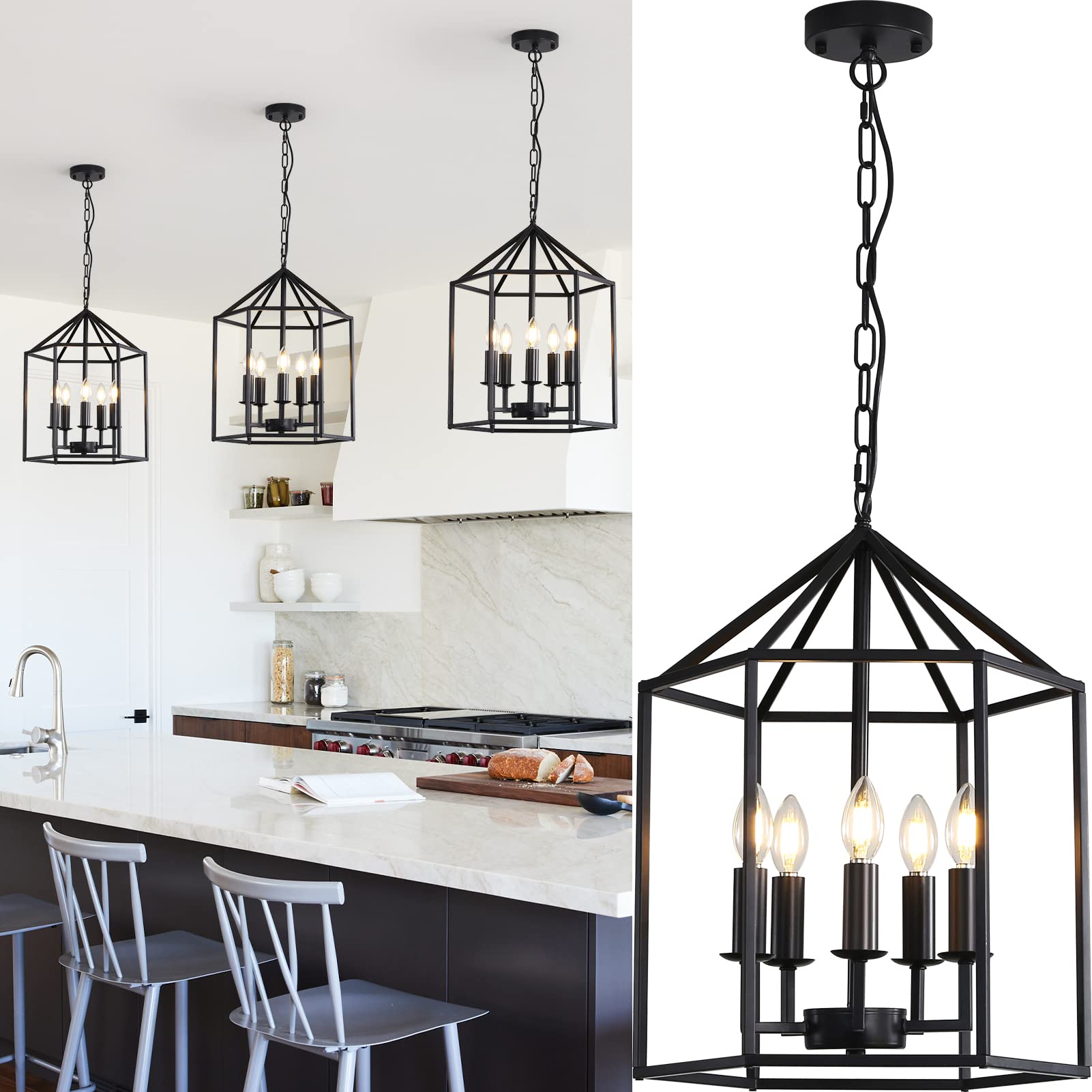 XISLTHOTSL 5Light Farmhouse Chandelier, Black Lantern Pendant Lighting