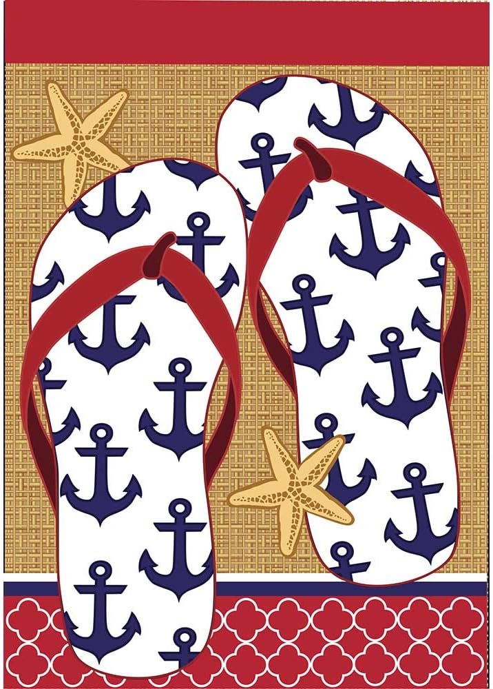 Nautical Anchors and Sea Star Flip Flops 18 x 13 Rectangular Burlap Double Applique Small Garden Flag