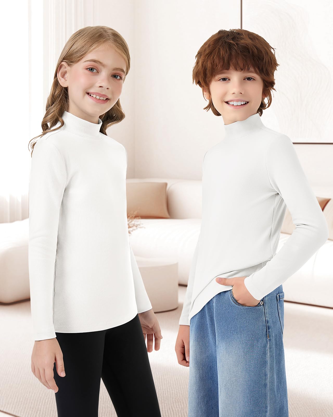 WOWENY Maglietta termica per bambini, a maniche lunghe, calda, unisex, a collo alto, a collo alto, per bambini, per l'inverno, da 6 a 14 anni