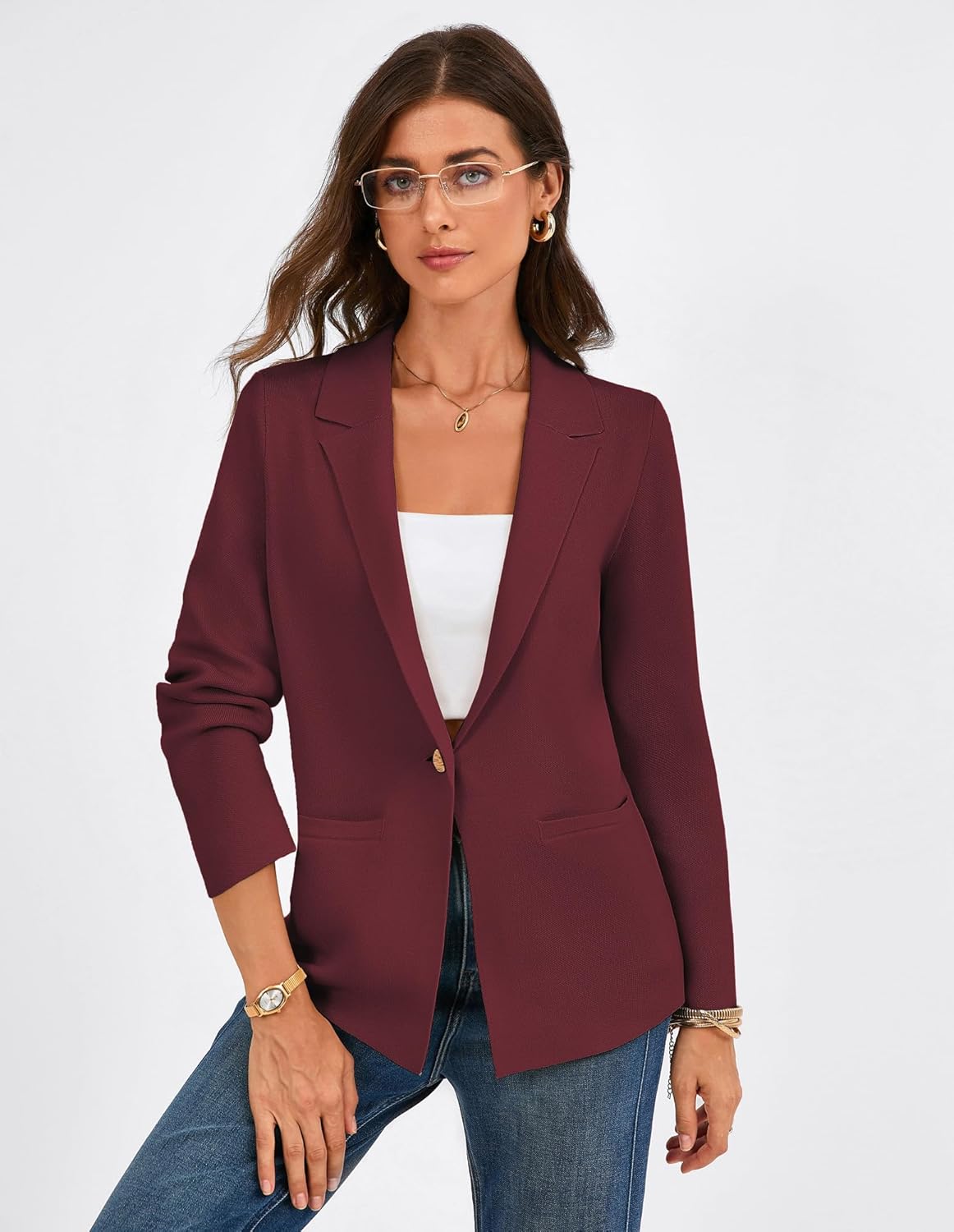 GRACE KARIN Sweater Blazers for Women Business Casual Long Sleeve Open Front Work Office Cardigan Suit Jackets with Pockets - Image 4