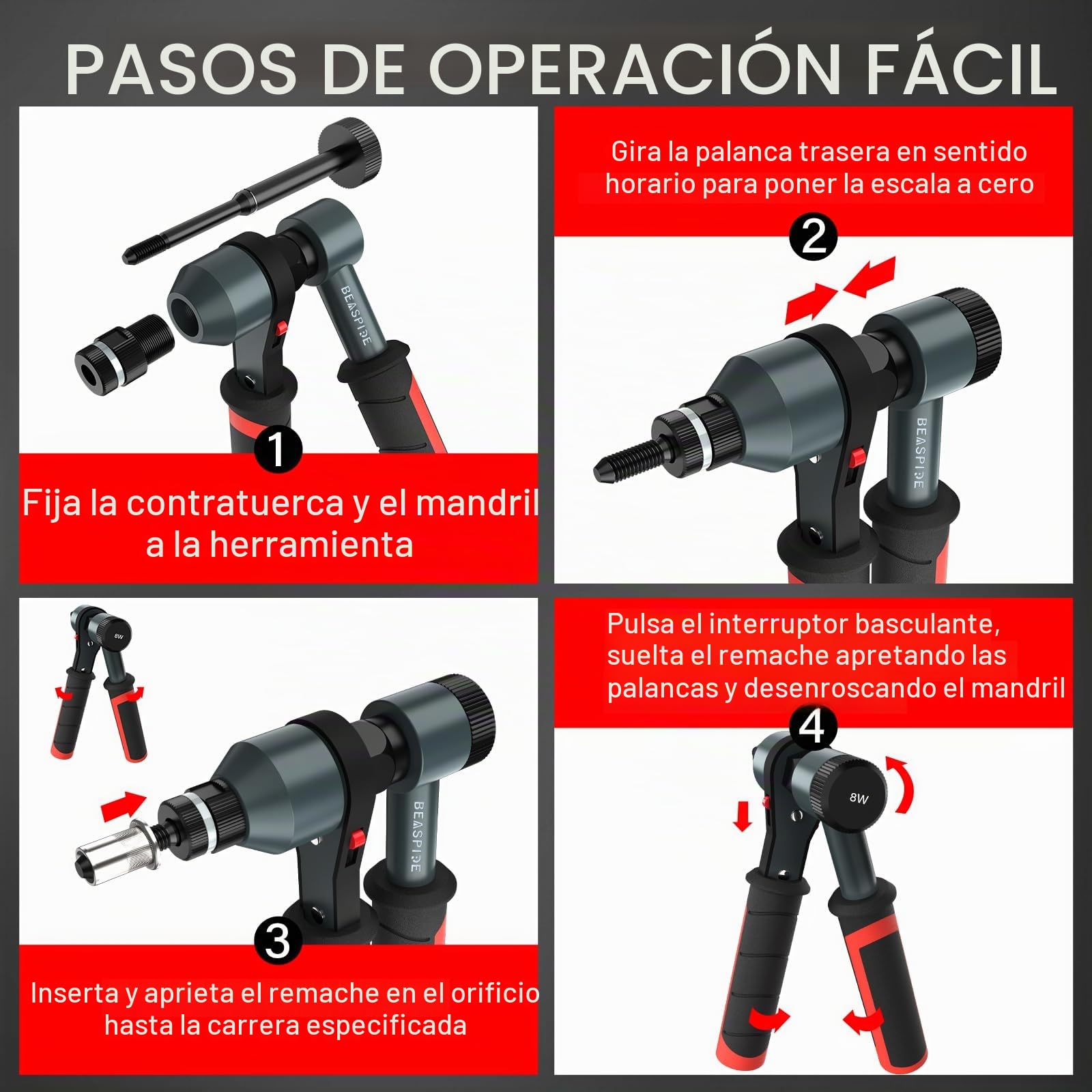 Juego De Alicate Para Tuercas Remachables, Juego De Tuercas Remachables Beaspire, Juego Profesional De Herramientas Para Tuercas De Carraca M4, M5, M6, M8 (40 Tuer)