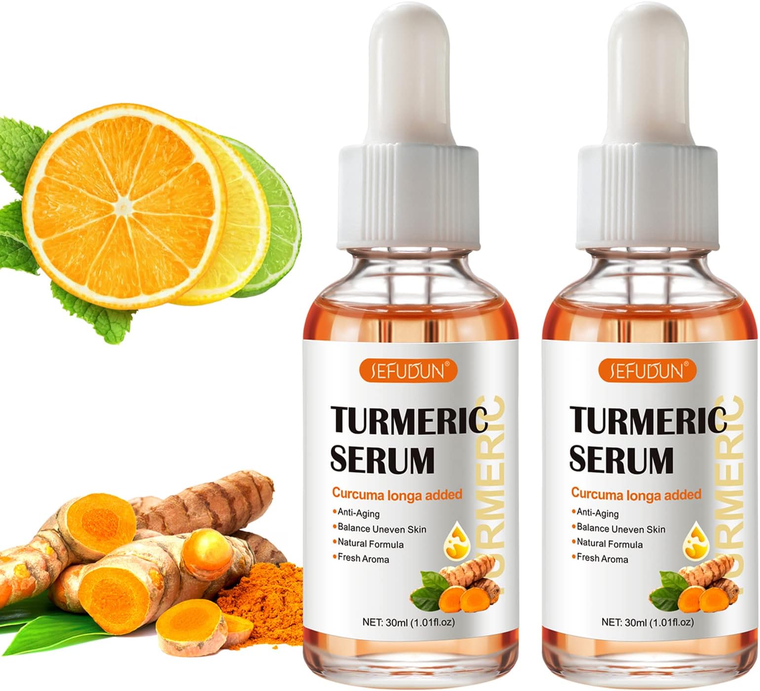 2 Pack Turmeric Serum for Dark Spots, Turmeric Dark Spot Corrector Serum for Acne, Hyperpigmentation and Smooth Skin, Formulated with Hyaluronic Acid, Vitamin C & E - 1.01 FL.OZ