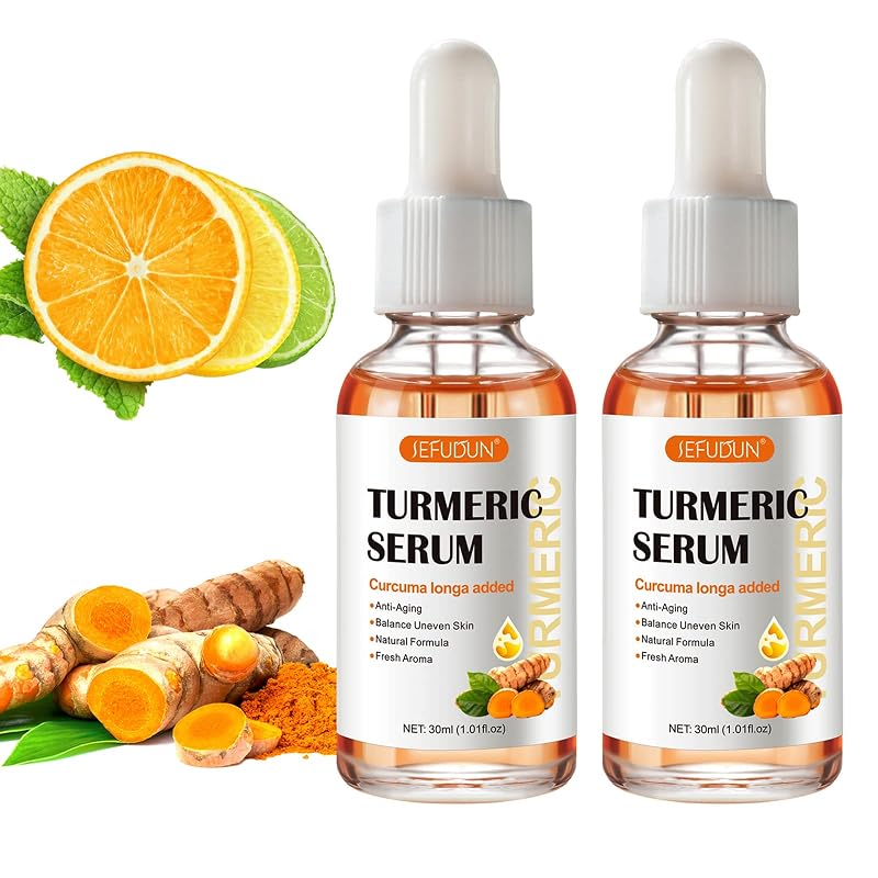 NIFEISHI Sérum facial e corporal com cúrcuma, ácido hialurônico, vitamina C e vitamina E — Pacote com 2, 30 mL cada