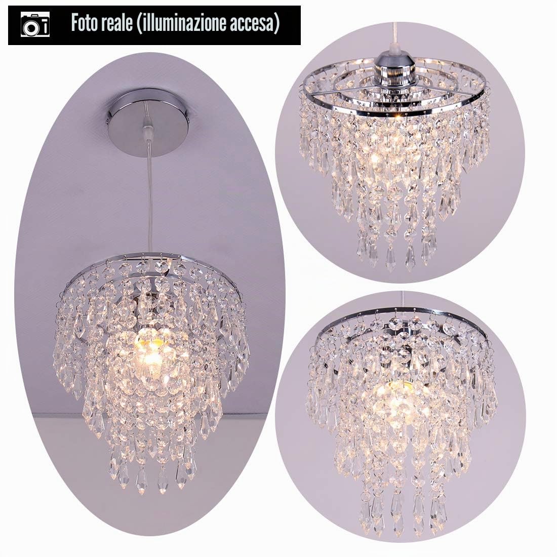 FRIXCHUR Piccolo lampadario di cristallo apparecchio di illuminazione plafoniera ad incasso paralume cromato luce a sospensione di cristallo per corridoio camera ragazze armadio sala da pranzo bagno…
