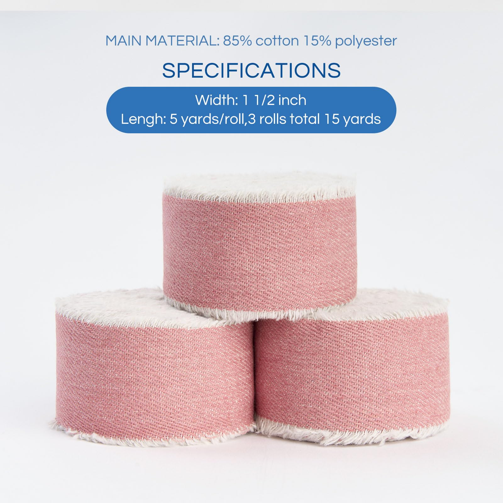 Pretty Jolly Pink Denim Ribbon for Gift Wrapping Handmade Rustic Frayed Cotton Fabric Ribbon for Flower Bouquet Total 15 Yards 1 1/2 Inch Ribbons for Crafts Hair Wedding Invitation Holiday Decor - Image 2