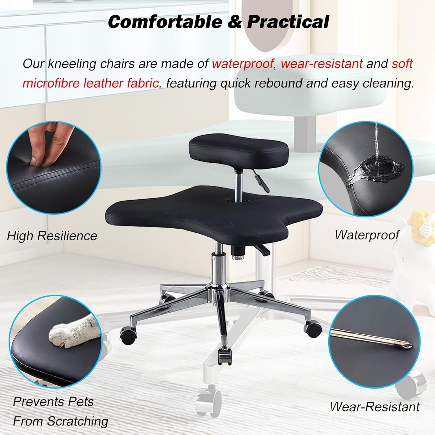 Adjustable Ergonomic Kneeling Chair with Wheels, Cross-Legged Meditation Office Chair for Home & Yoga Lovers