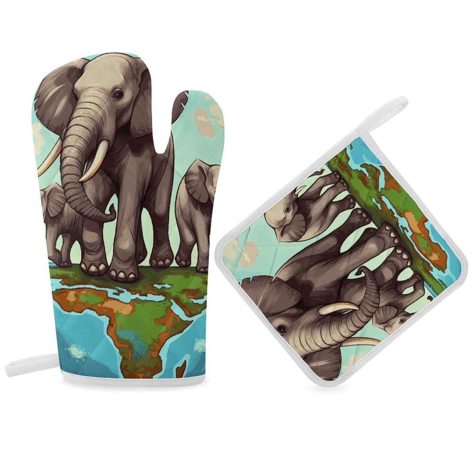 Elephants Oven Mitt Thick Substantial Heat Insulation Gloves Soft Skin-Friendly Temperature Resistant Oven Mitts for Cooking Lover Cooks