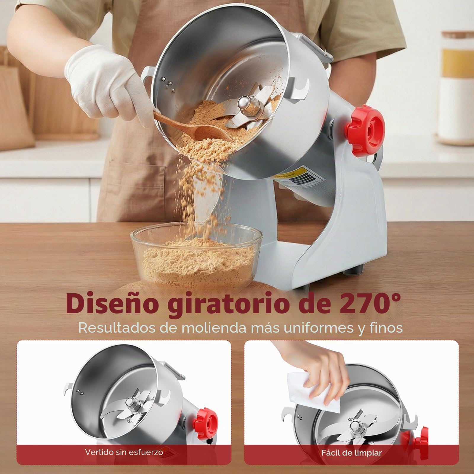 Molinillo de cereales portátil de 220 V, agitación para moler, polvo de harina de alta velocidad, para hierbas, especias, nueces, cereales con protección contra sobrecarga (500 g)