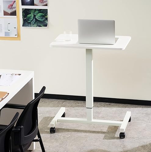 Miniatura 5 de CLATINA Carrito de escritorio móvil para portátil de altura ajustable, mesa de trabajo versátil con ruedas para oficina, hogar y sala de estudio,