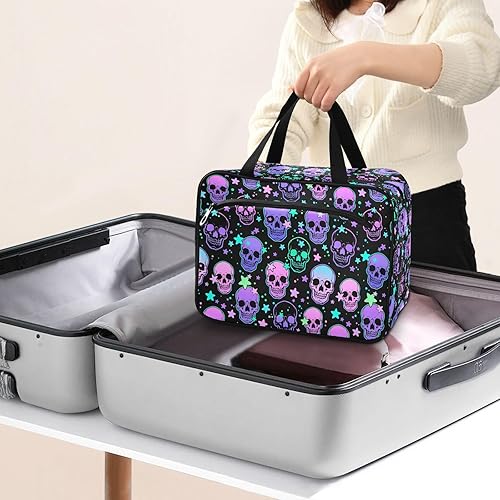 Miniatura 7 de MNSRUU Neceser colgante para mujer, bolsa de aseo para mujer, diseño gótico, mariposa, calavera, azul, organizador de artículos de aseo portátiles,
