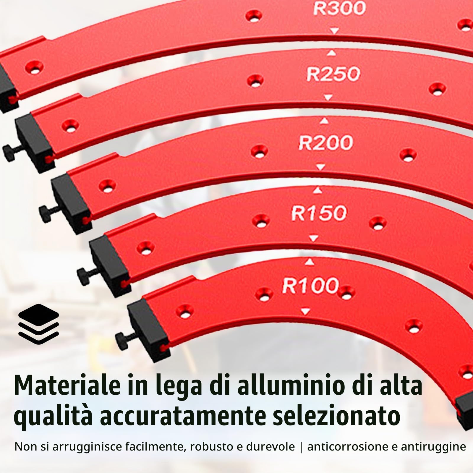 4 Pezzi Raggio Jig Router Templates, Raggio Jig Router Templates, Ausiliario Per Taglio Ad Arco Per Tavola Di Legno In Lega Di Alluminio, Strumento Di Posizionamento Del Bordo Dell'arco