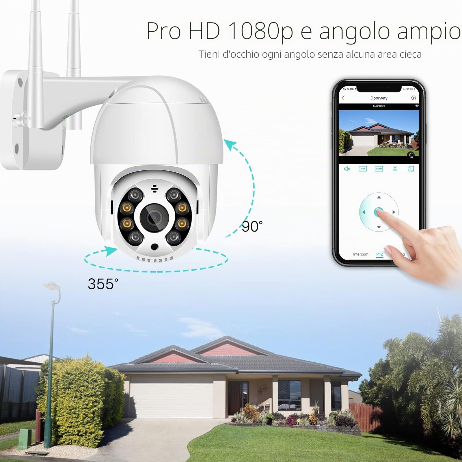 1080P Camere di Sorveglianza WiFi, Telecamera WiFi Esterno Motorizzata Impermeabile IP66 con Audio a Due Vie, Visione Notturna a Colori 30M Rilevamento del Movimento Monitoraggio Intelligente