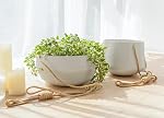 Mkono Ceramic Hanging Planter of Shallow 8 Inch and Deep 6 Inch for Indoor Outdoor Plants, Set of 2 Modern Plant Pot Geometric Porcelain Hanging Basket with Polyester Rope Hanger for Herbs Ferns Ivy