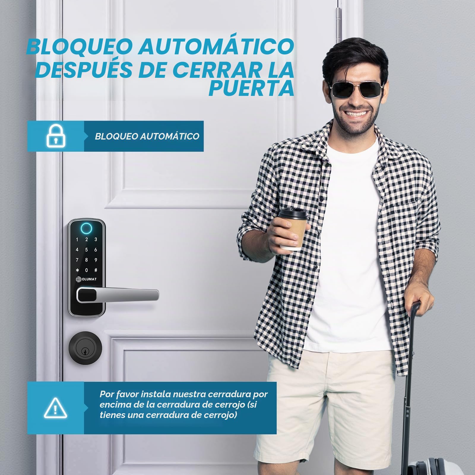 OLUMAT Cerradura de puerta de entrada sin llave con teclado digital con asa para el hogar, alquiler, oficina y hotel (plateado)