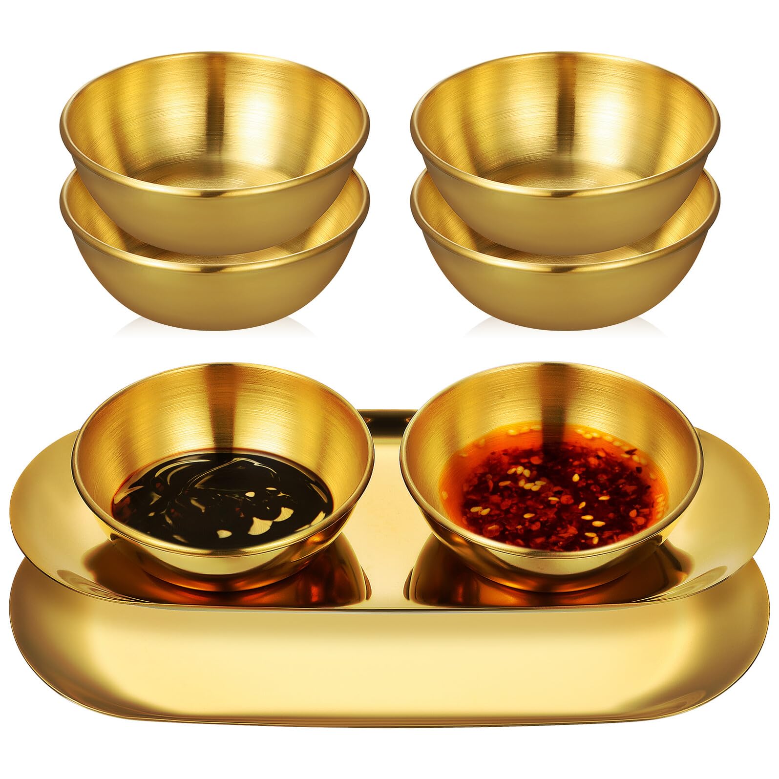 Bowls Pequeños Salsas 6 Cuencos Acero Inoxidable Dorados - Ideales Para Salsas, Sushi Y Aperitivos Set 6 Cuencos Mini