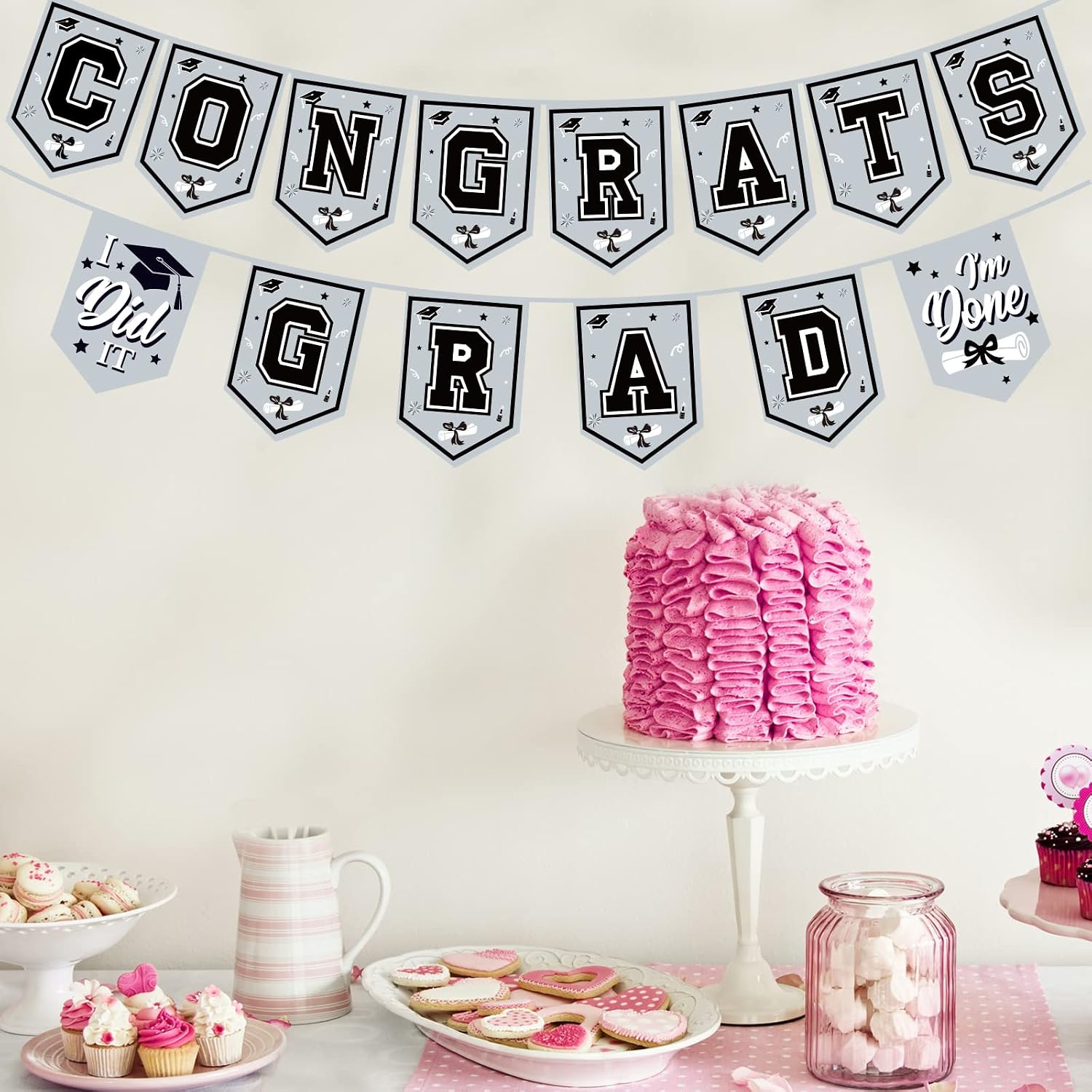 2026 Silver Graduation Banner - No DIY Required Graduation Party Supplies Decorations Grad Banner for College, High School Party (Silver and Black Congrats Grad)