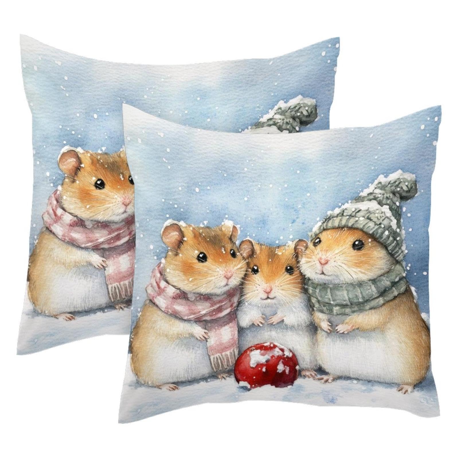 Housses de coussin de luxe en velours motif hamsters double face de haute qualité 50x50
