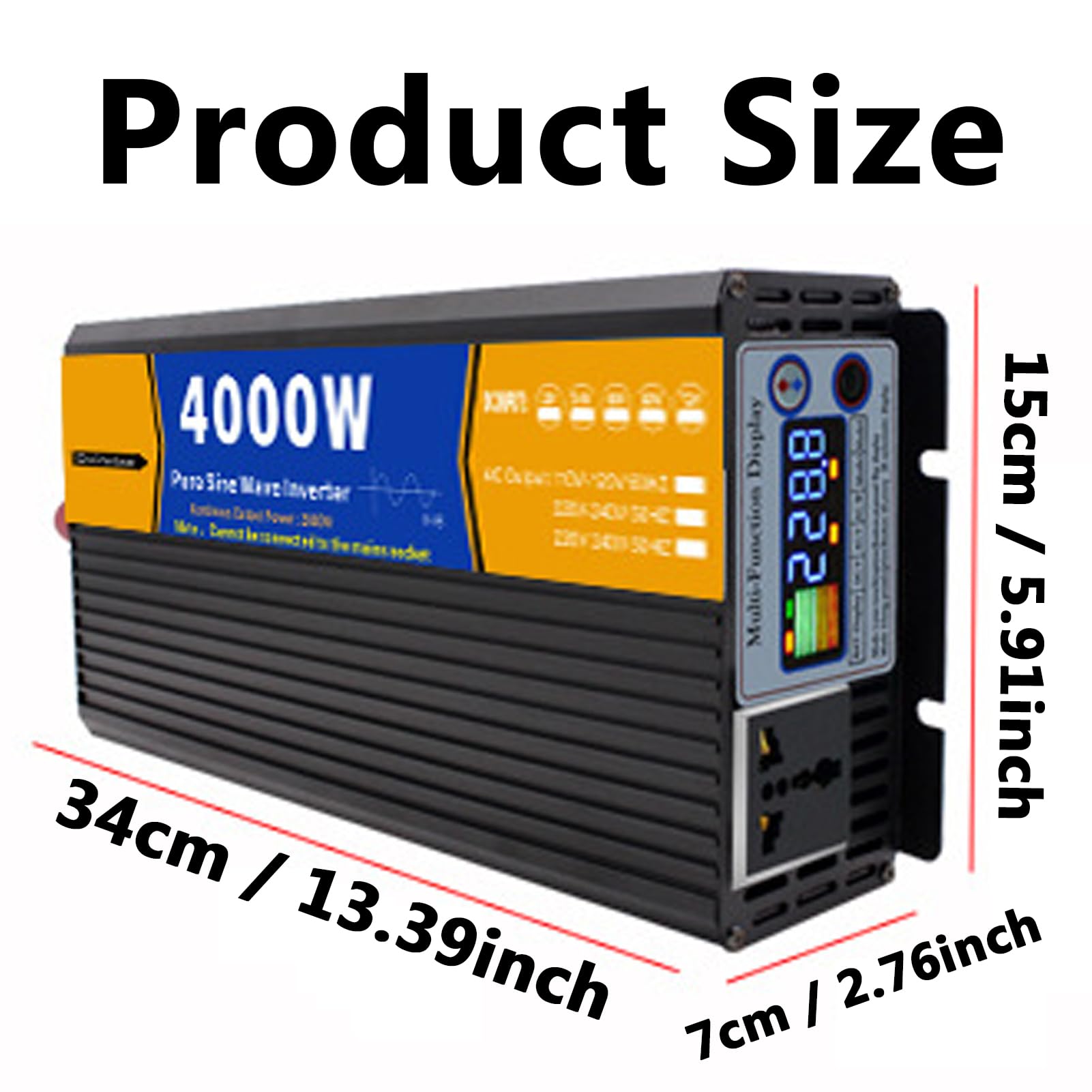Inverter a Onda Sinusoidale Pura da 4000W Caricabatterie CC 12V/24V/48V/60V/72V a CA 110V/230V, Convertitore Inverter Solare a Bassa Frequenza per Casa, Camper, Camion, Impianto Sola(Size:48v to 230v)