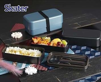 Skater PLB10WSB Biomass Bento Box with Cutlery, 2-Tier, Large Capacity, 33.8 fl oz (1,000 ml), Nesting, Lunch Belt, Dishwasher Safe, Microwave Safe, Made in Japan, Ash Blue
