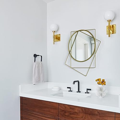 Miniatura 2 de Uniquewise Círculo decorativo con marco de metal dorado de 2 cuadrados montado en la pared espejo moderno sala de estar dormitorio tocador entrada