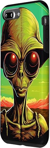 Vista 20 de iPhone 15 Pro Max Cute Green Alien Head UFO Space Face Alien Case