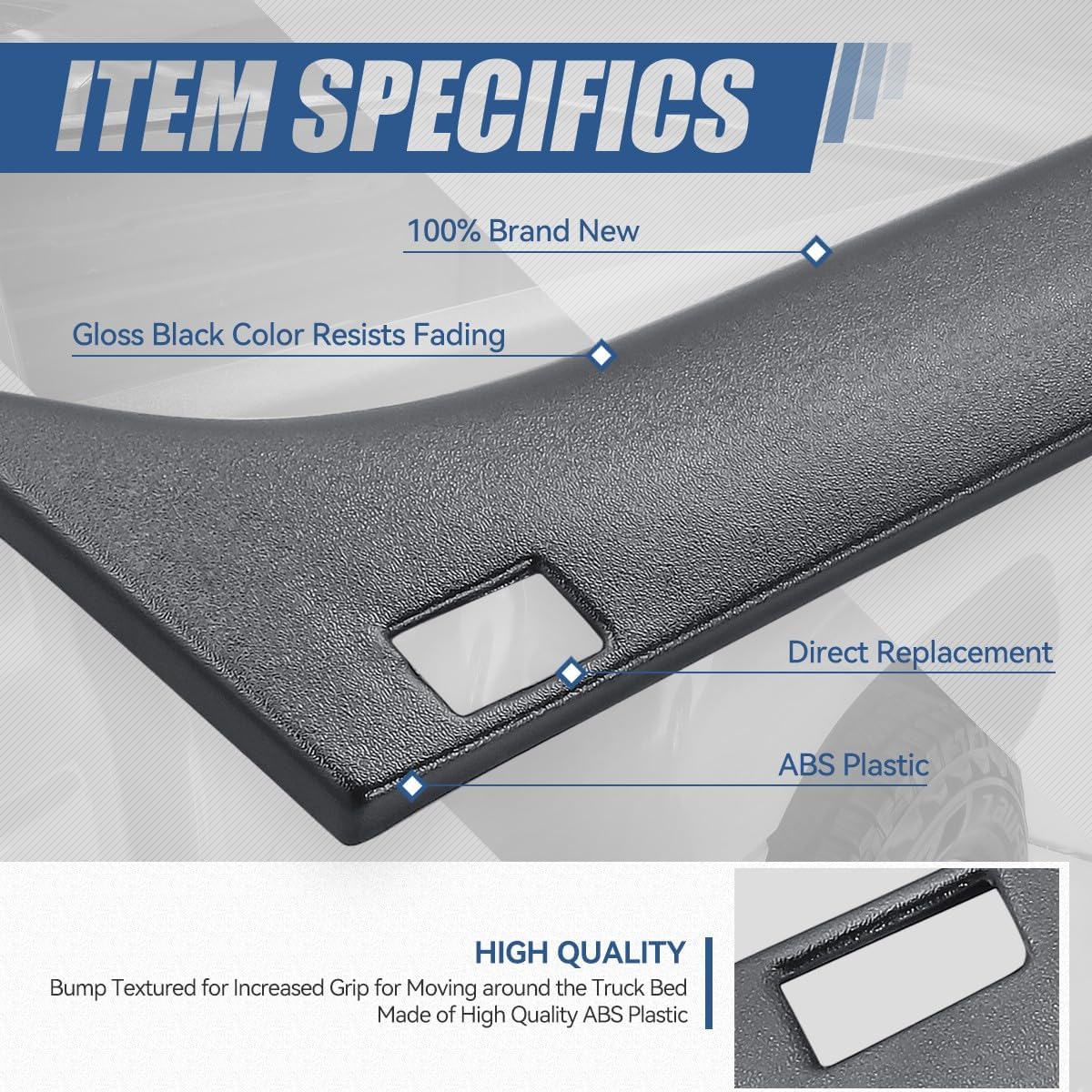 Auto Dynasty Pair of Truck Bed Rail Caps Compatible with Silverado Sierra 1500 Stepside Bed 1999-2005, Driver and Passenger Side, Textured Gloss Black