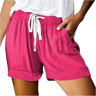 2025 - Pantalones cortos de mujer con cordón de verano cintura elástica casual ligero con bolsillos pantalones cortos mujer vintage