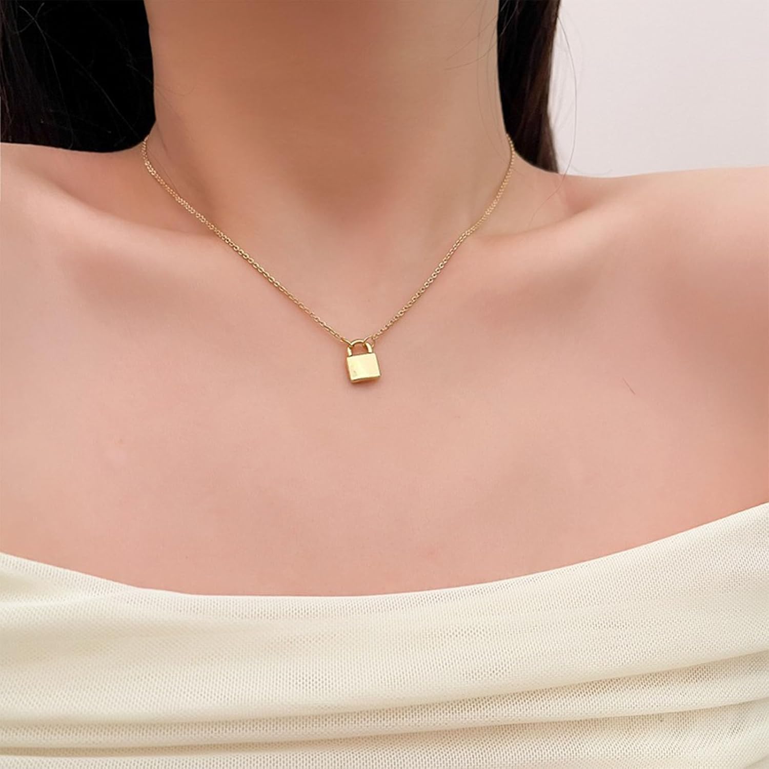 Minimalist Gold Lock Choker Necklace Key Pidlock Pendant Necklace Choker Tiny Lock Chain Necklace Small Polished Lock Collar Necklace Jewelry for Women - Image 5