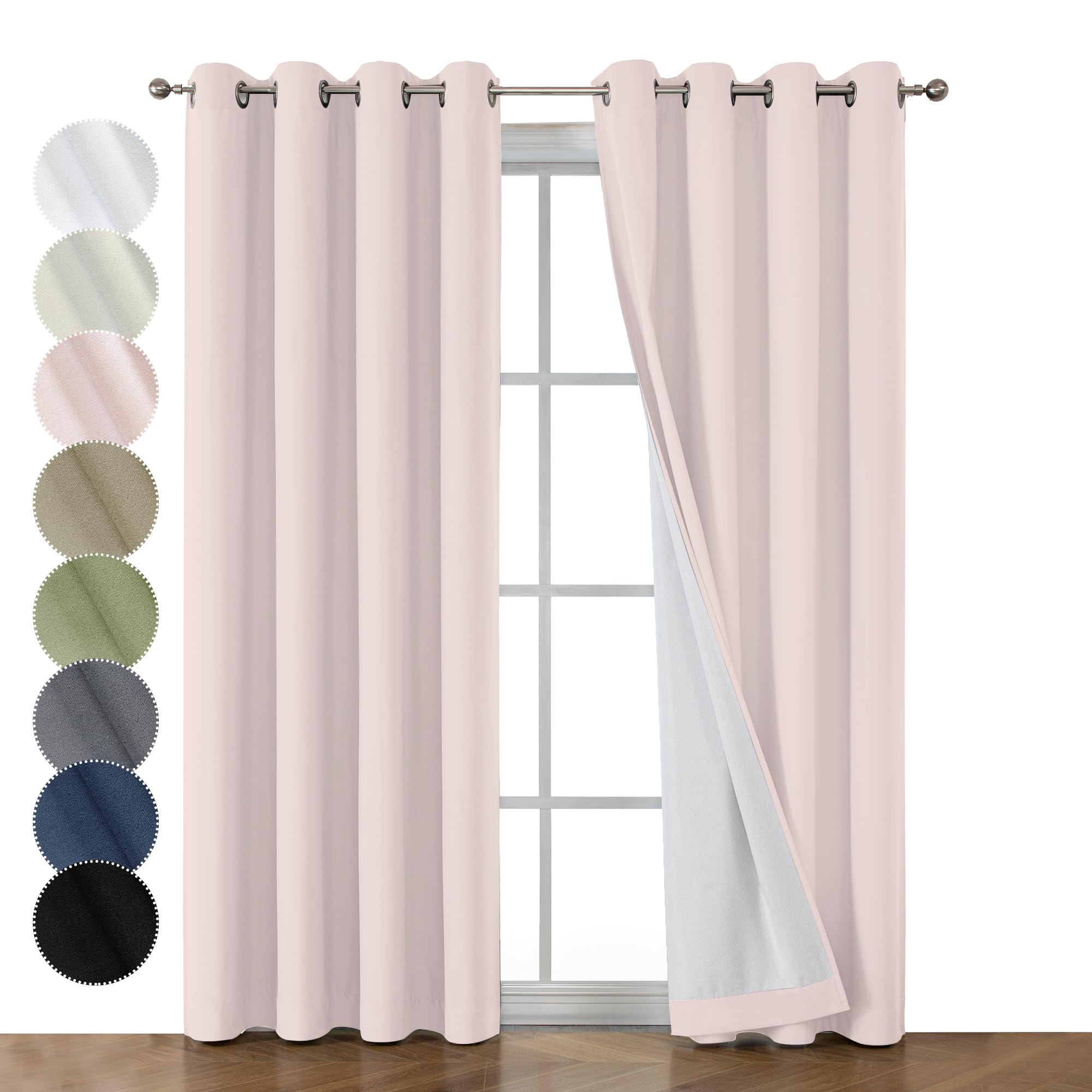 OWENIEMaya 100% Blackout Curtains 72 Inches Long 2 Panels Set, Thick Completely Black Out White Door Panels, Thermal Insulated Energy Saving Drapes for Kitchen/Bedroom (Blush, 2 Pcs= 104" Wide)