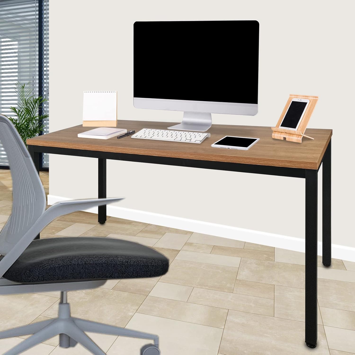 Boardest Computer Table 24x55 Inch DiningTable Computer Desk,Home Office Desk, Gaming Writing Work from Home Study Table, Sturdy Metal Frame, Modern Simple，Walnut and Black(24x55 Inches)