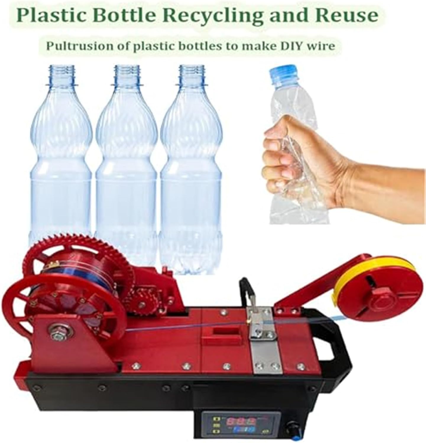 3D Printer Extruders, Recycled Pet Filament Maker, Bottle Recycler, W/Digital Display Temperature, Speed Adjustable, for Families, DIY Makers Red