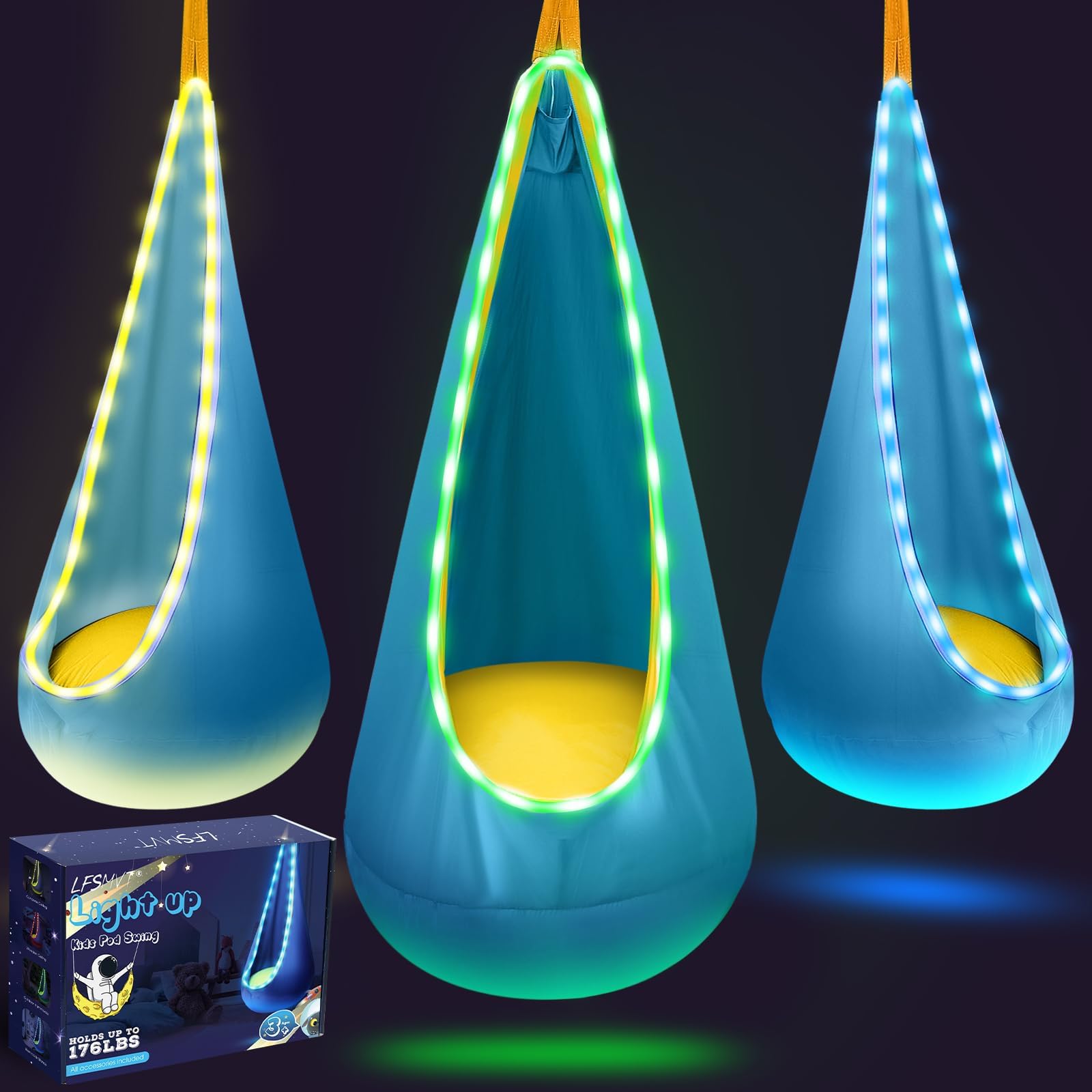 Amazon.com: VEVOR Kids Pod Swing Seat with LED Lights, Hanging Hammock ...