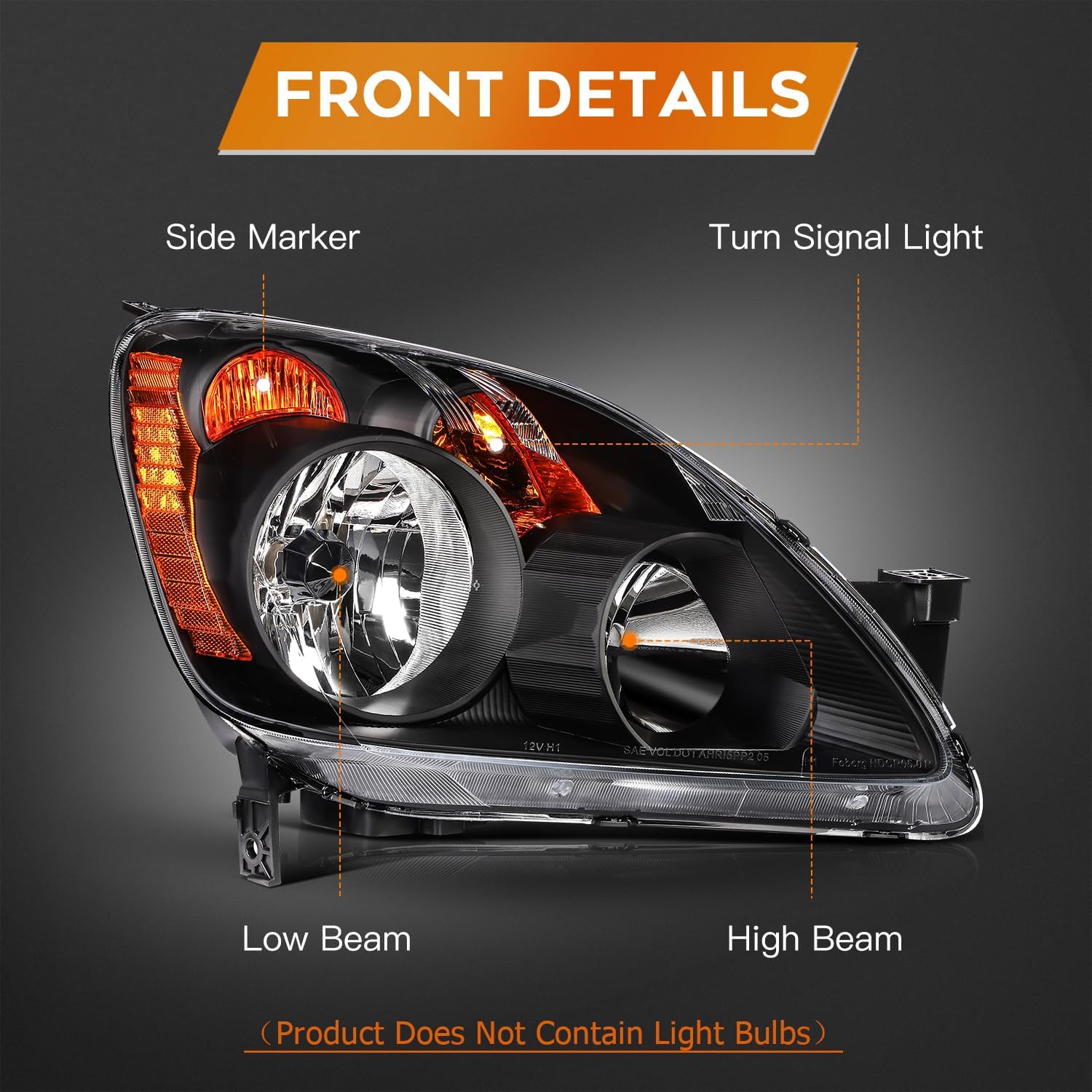 Headlight Assembly Compatible with 2005-2006 Honda for CRV 4-Door Sport Utility Black Housing Onyx Black Driver and Passenger Side Headlamp 33151S9AA11 33101S9AA11 HO2518107