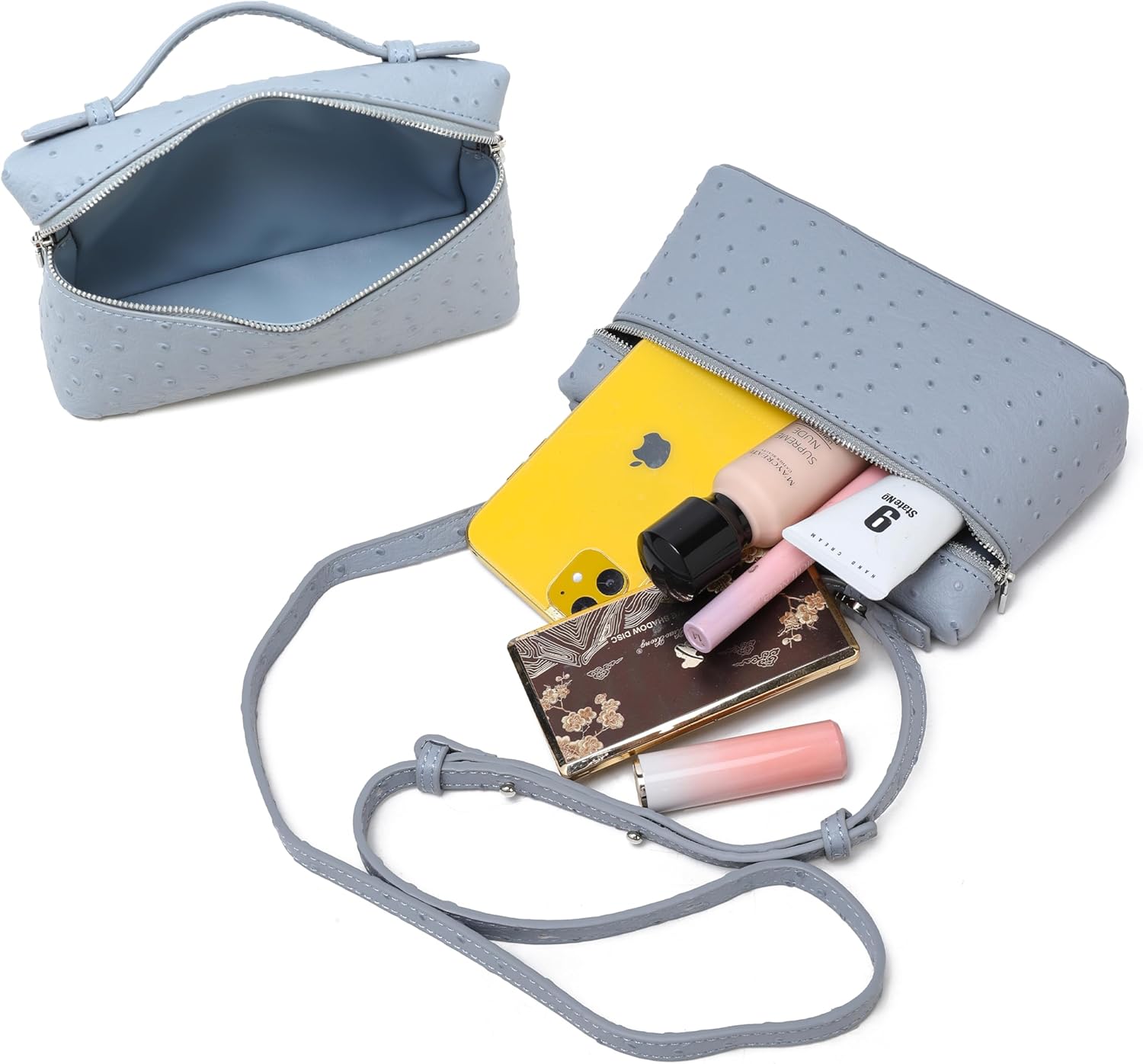 Rejolly Crossbody Bag for Women Small Top-Handle Pouch Purse Shoulder Handbag Synthetic Ostrich Leather Gold Hardware