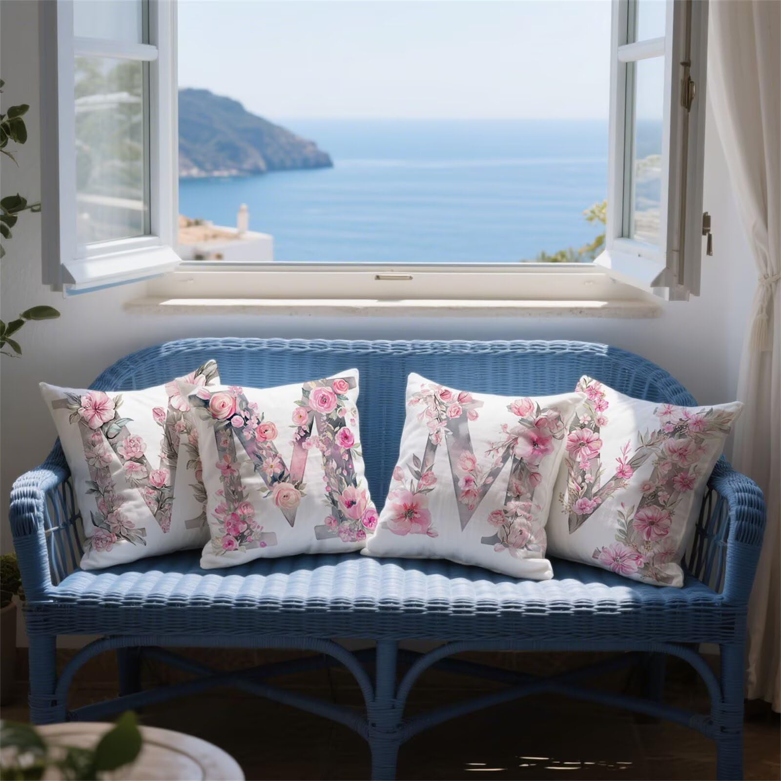 Lettres Taie Oreiller 50 x 50 Lot de 4 Velours Coussin Canape Housse Coussin Fleur Coussins Canapé Coussins Carré Taies D'oreillers Housse Oreiller Exterieur Impermeable, pour Décoration Maison a-994