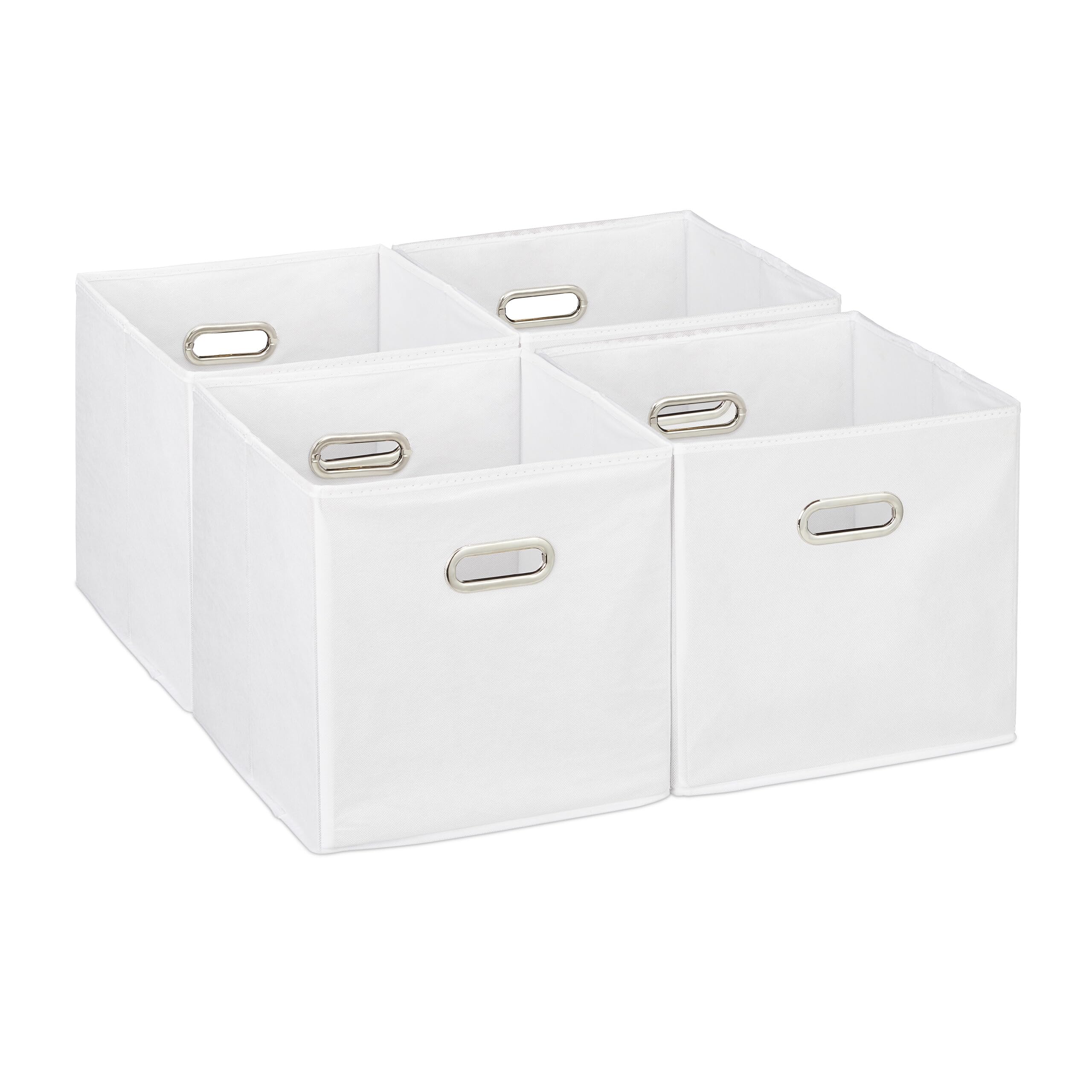 Relaxdays Scatola Portaoggetti, Set 4 Box Cubo da Scaffale HLP 30 x 30 x 30 cm, Portagiochi Pieghevole in Stoffa, Bianco
