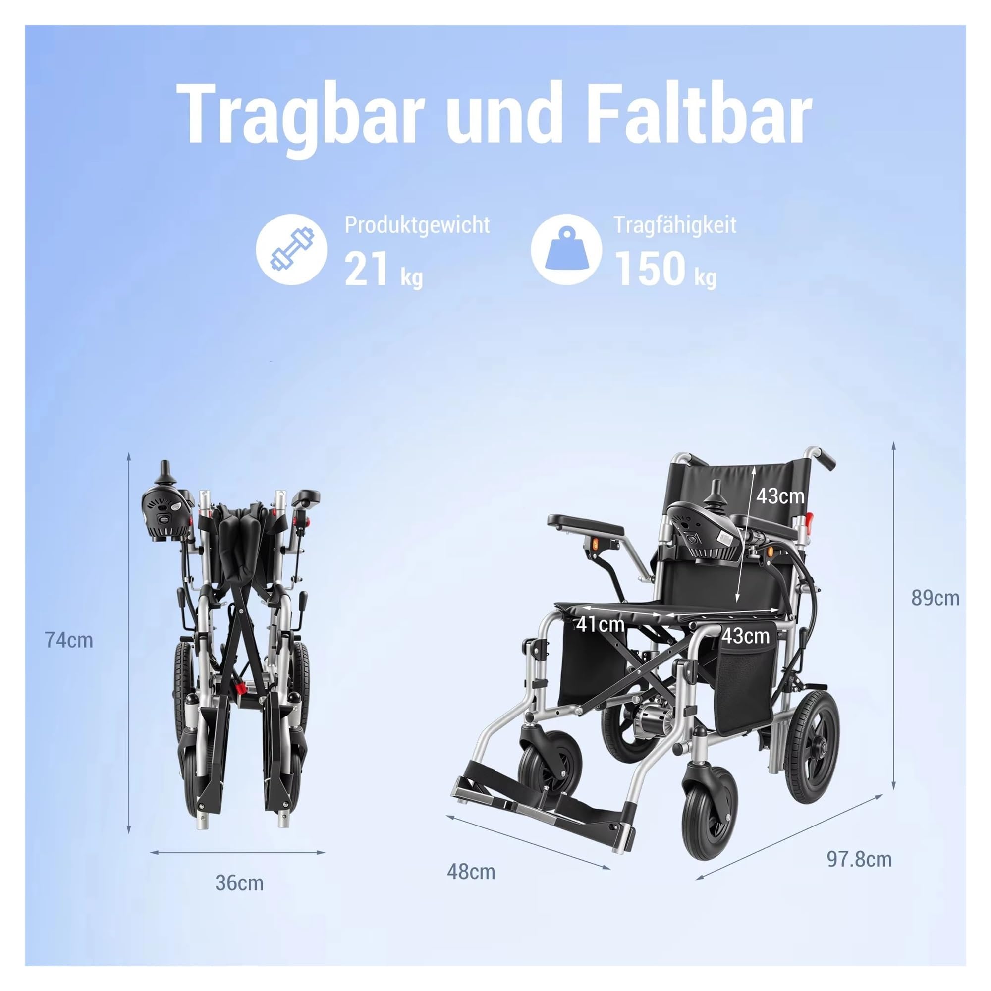 Silla De Ruedas Eléctrica Plegable 500W, Carga Máxima Hasta 150KG, Batería Litio 13Ah, Alcance 24km, Fácil Plegar Y Transportar Movilidad Cómoda Fluida