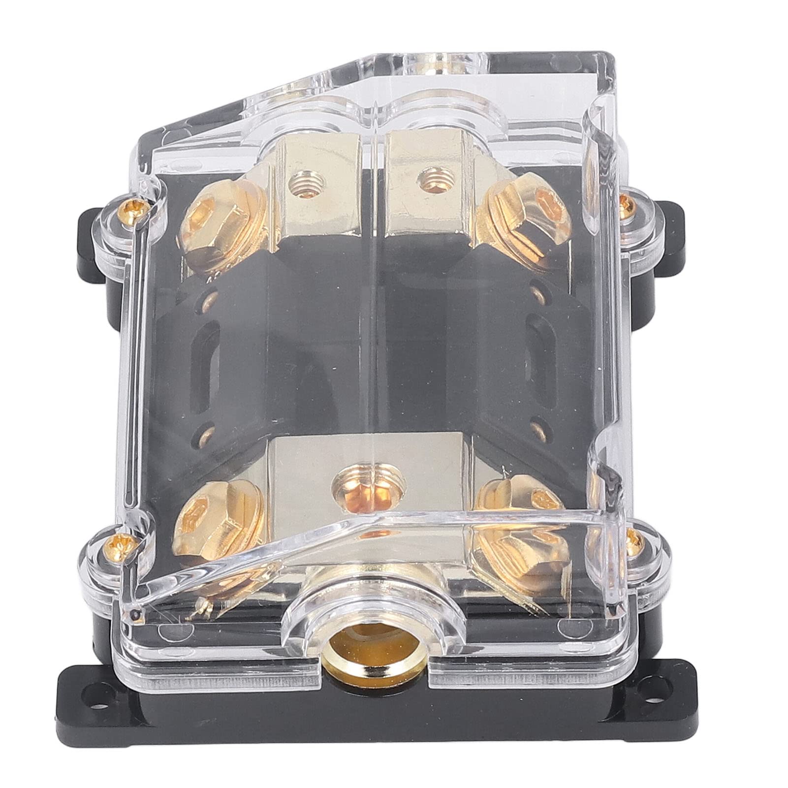 Aramox Blocco di Distribuzione dell'alimentazione con Fusibile In Lega di Zinco Placcato Oro Supporto ANL 0GA In 2 X 4GA Out 100A per Cablaggio Amplificatore Stereo per Auto In Auto Camion Barche