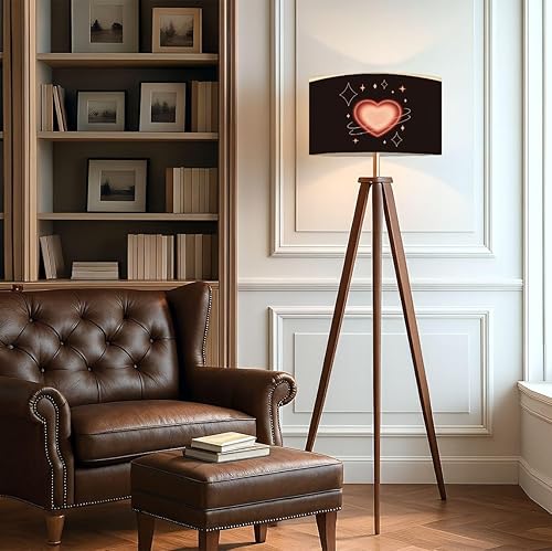 Miniatura 6 de Wood Tripod Floor Lamp Pink heart sparkle Seamless y2k retro style pastel blurred gragient Mid Century Standing Lamp Linen Shade Dimmable Modern