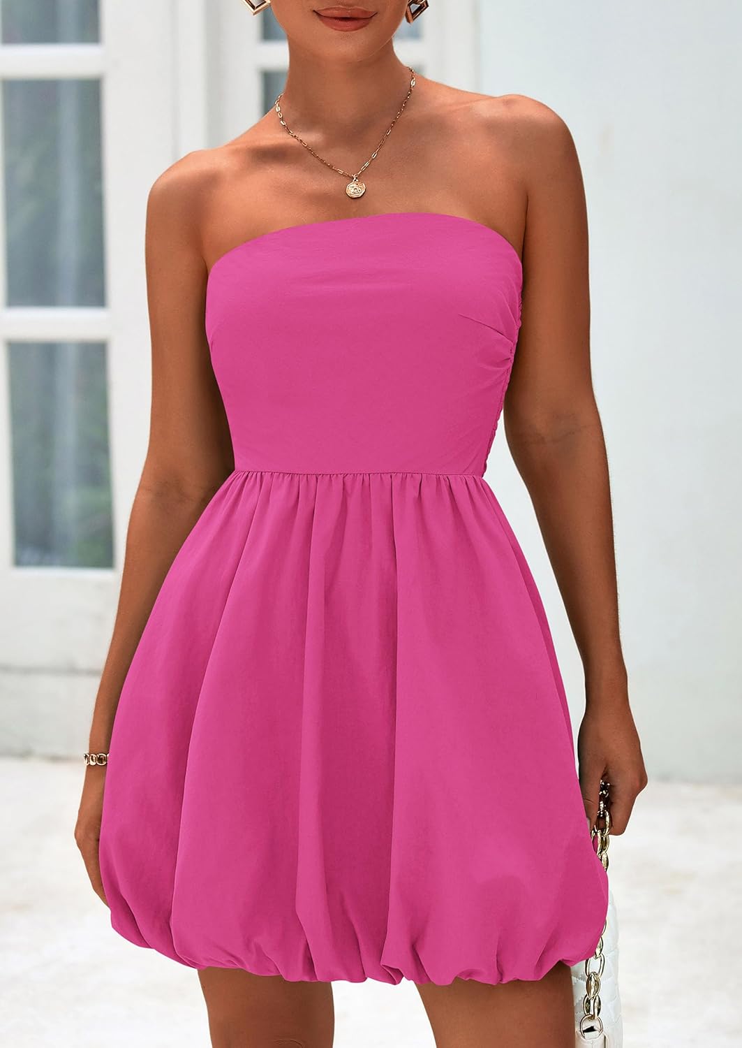 PRETTYGARDEN Women's Bubble Mini Dress Summer 2026 Strapless Tube Top Short A Line Trendy Casual Spring Smocked Sundresses - Image 6